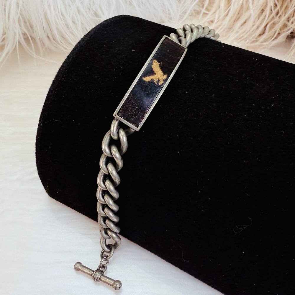Vintage Aged Silvertone Chain Bracelet with Eagle Design - Picture 7 of 9